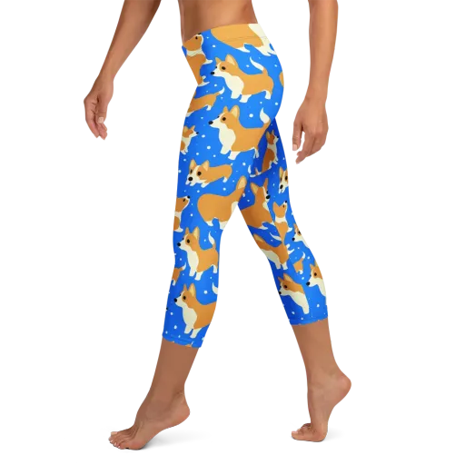 Corgi Snowglobe on a Capri Leggings