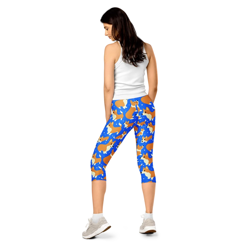 Corgi Snowglobe on Capri Leggings — Back