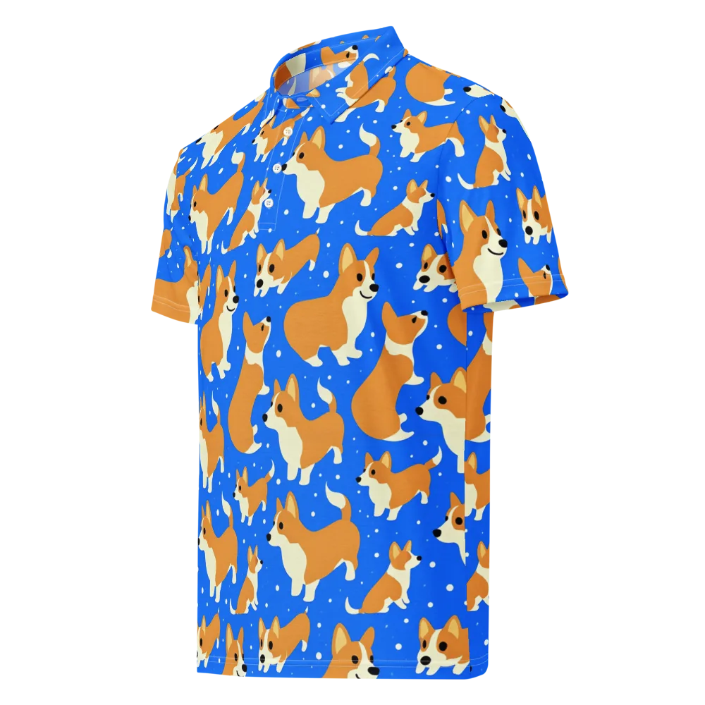 Corgi Snowglobe on Men's Slim Fit Polo Shirt — Left Front