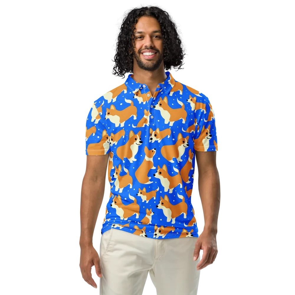 Corgi Snowglobe on Men's Slim Fit Polo Shirt — Front