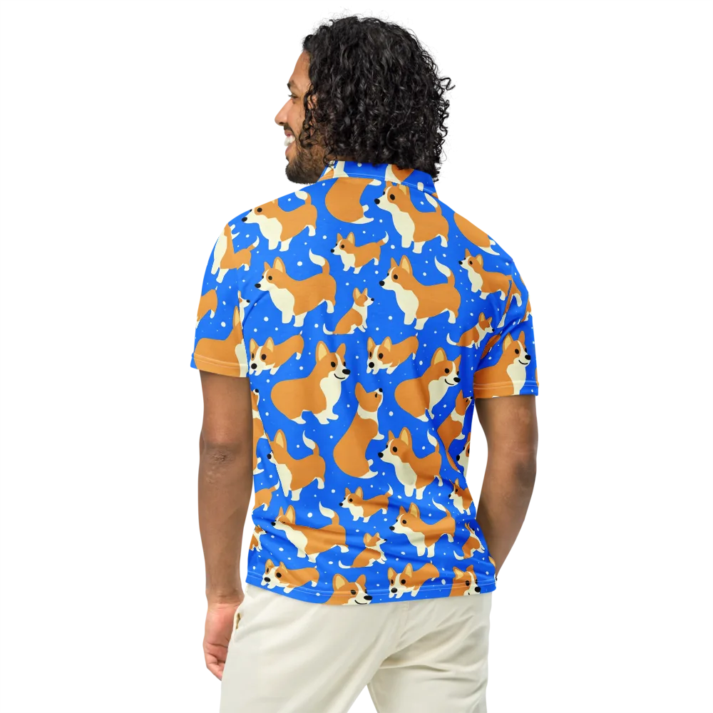 Corgi Snowglobe on Men's Slim Fit Polo Shirt — Back