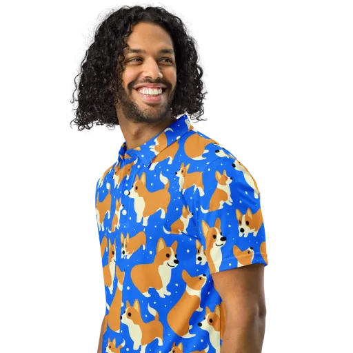 Corgi Snowglobe on a Men's Slim Fit Polo Shirt