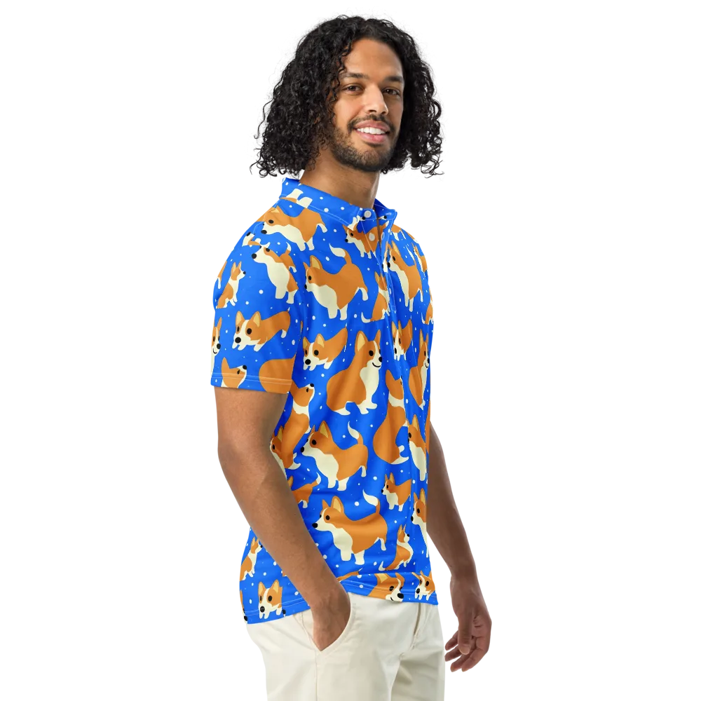 Corgi Snowglobe on Men's Slim Fit Polo Shirt — Right Front