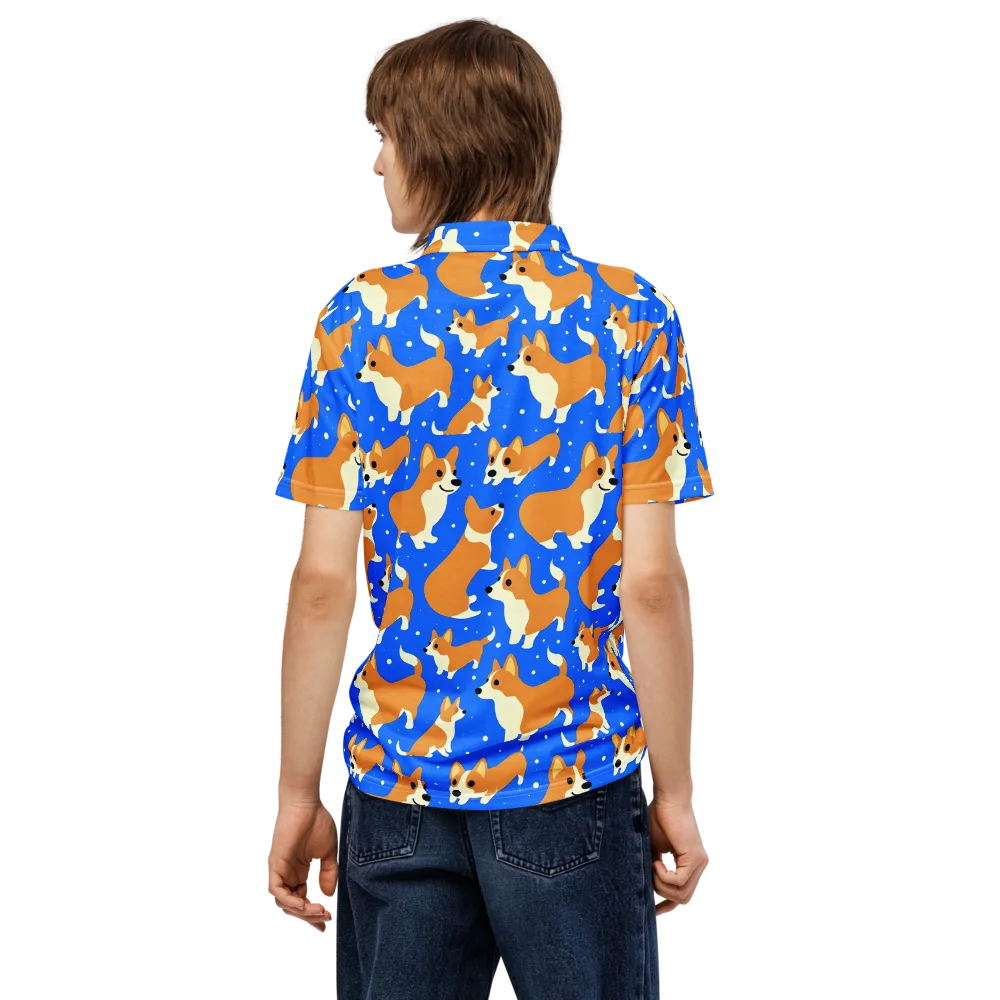 Corgi Snowglobe on Men's Slim Fit Polo Shirt — Back
