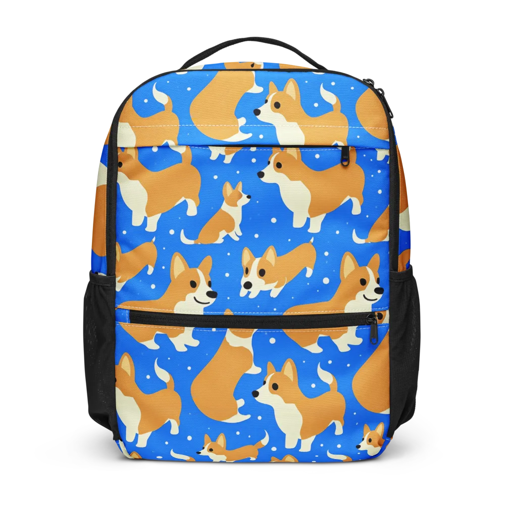 Corgi Snowglobe on Utility Backpack — Front