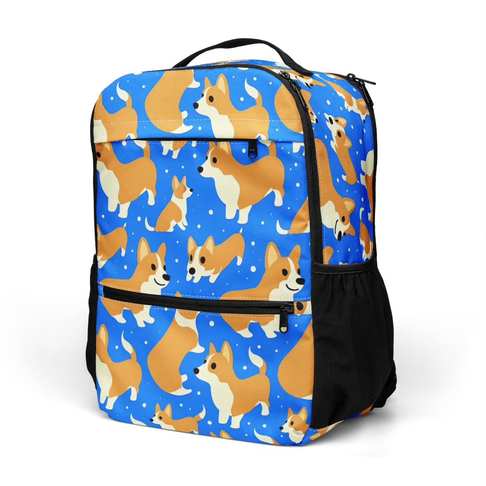 Corgi Snowglobe on Utility Backpack — Left Front