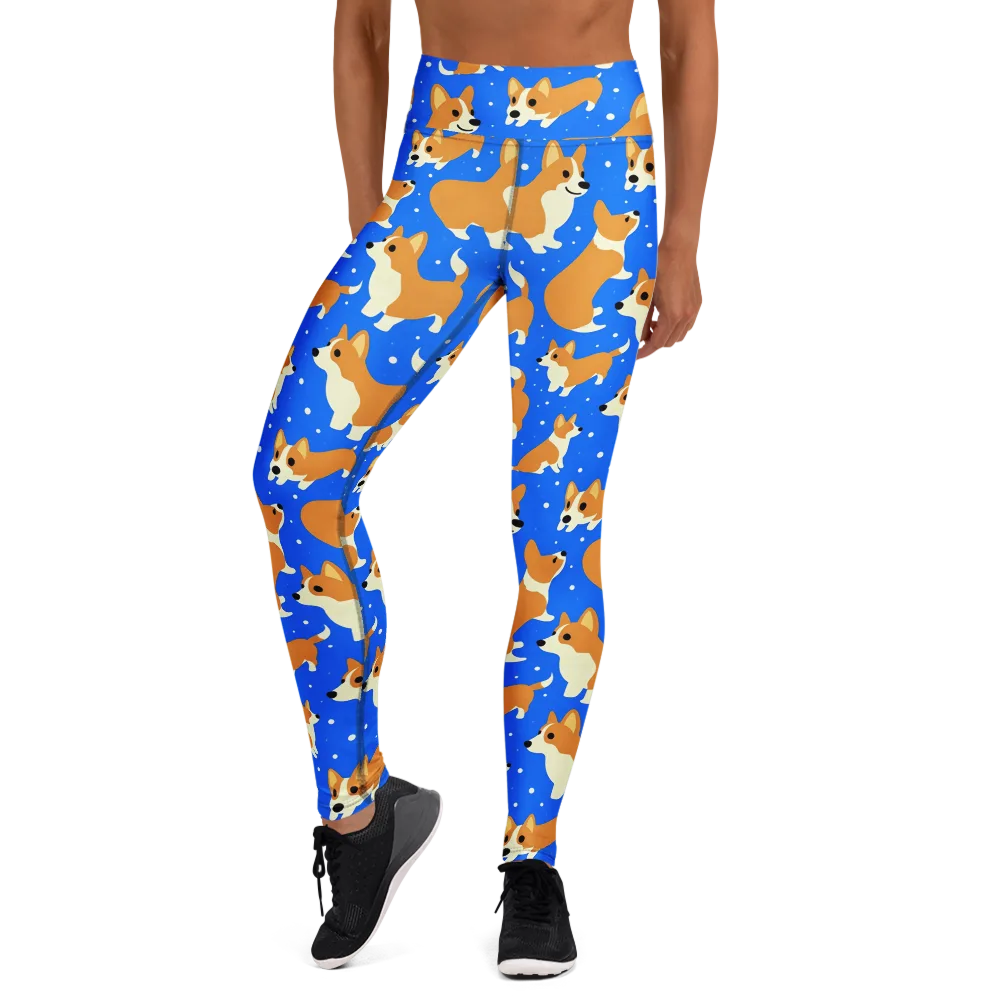 Corgi Snowglobe on Yoga Leggings — Front