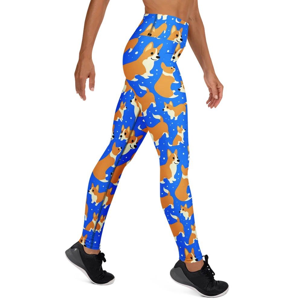 Corgi Snowglobe on Yoga Leggings — Right