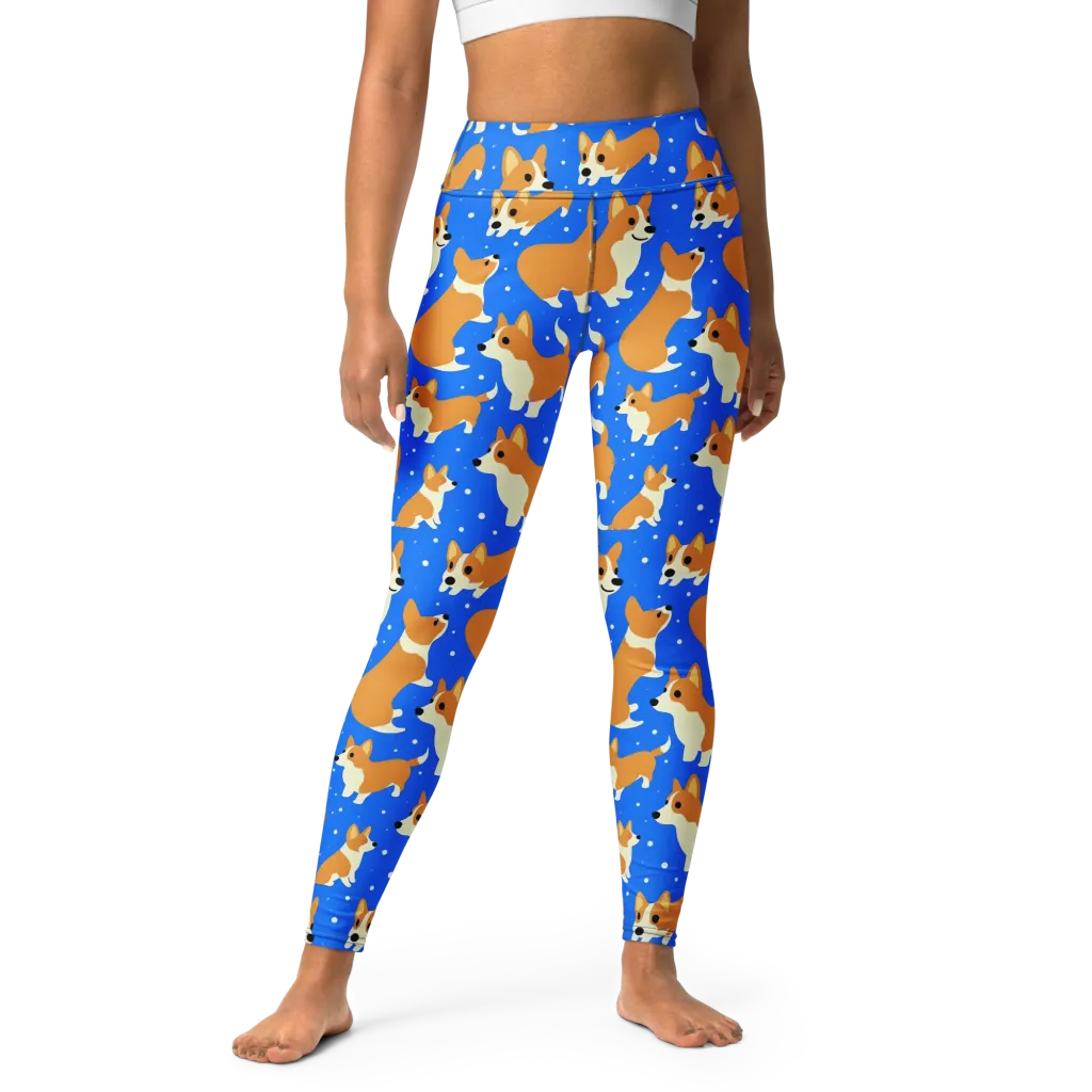 Corgi Snowglobe on Yoga Leggings — Front