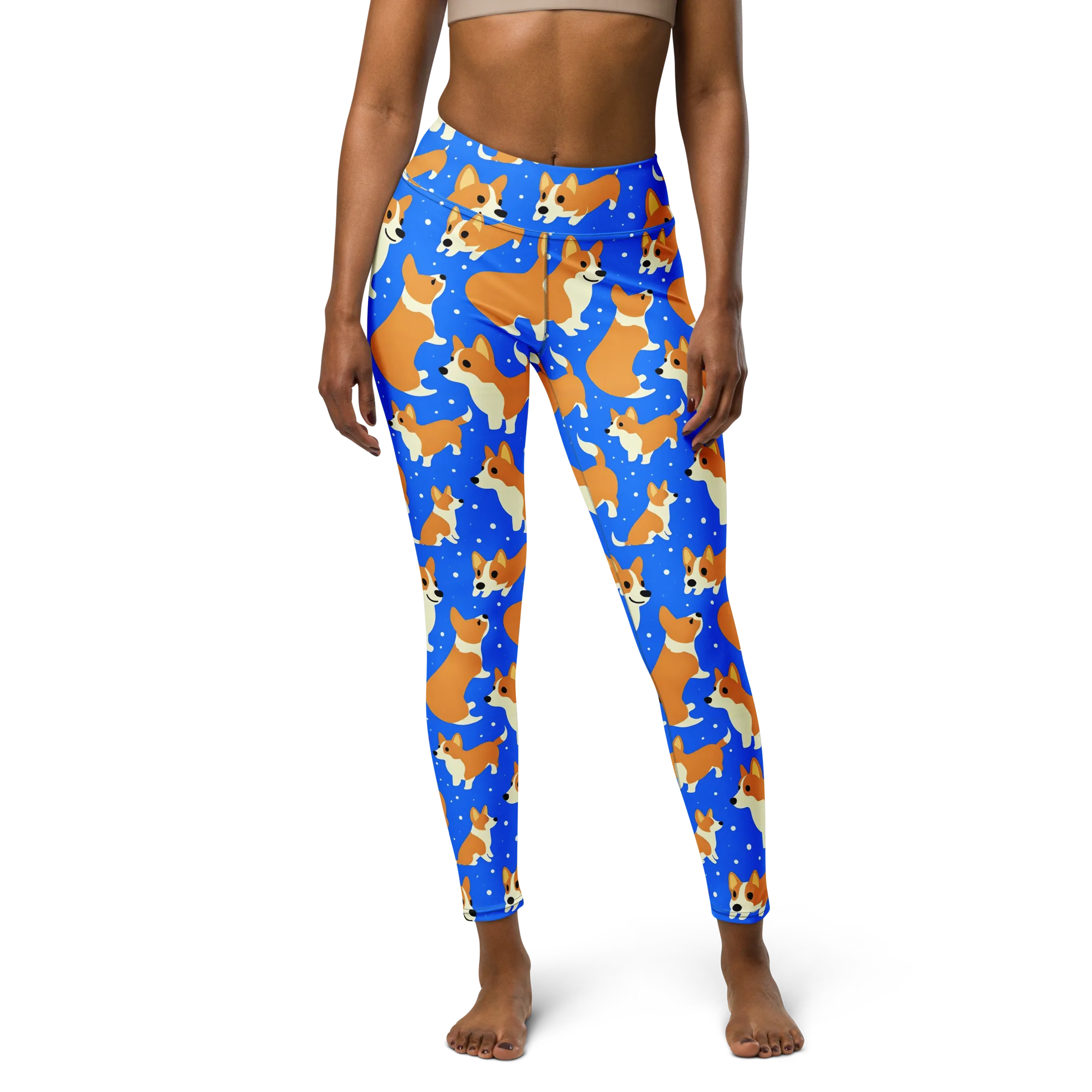Corgi Snowglobe on Yoga Leggings — Front