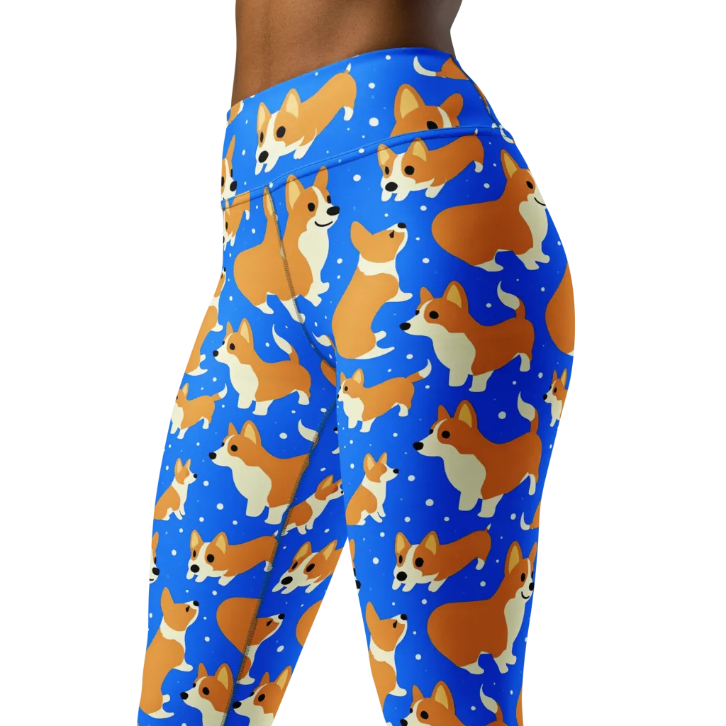 Corgi Snowglobe on Yoga Leggings — Left Front