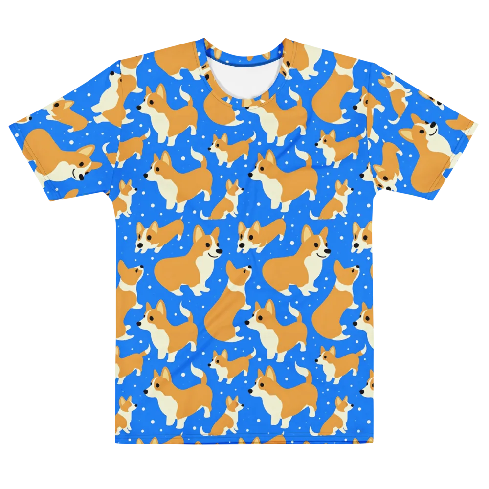 Corgi Snowglobe on Men's Cotton Crew Neck T-Shirt — Front