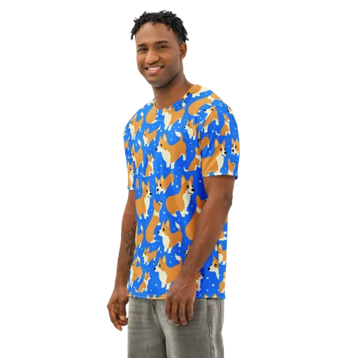 Corgi Snowglobe on a Men's Cotton Crew Neck T-Shirt