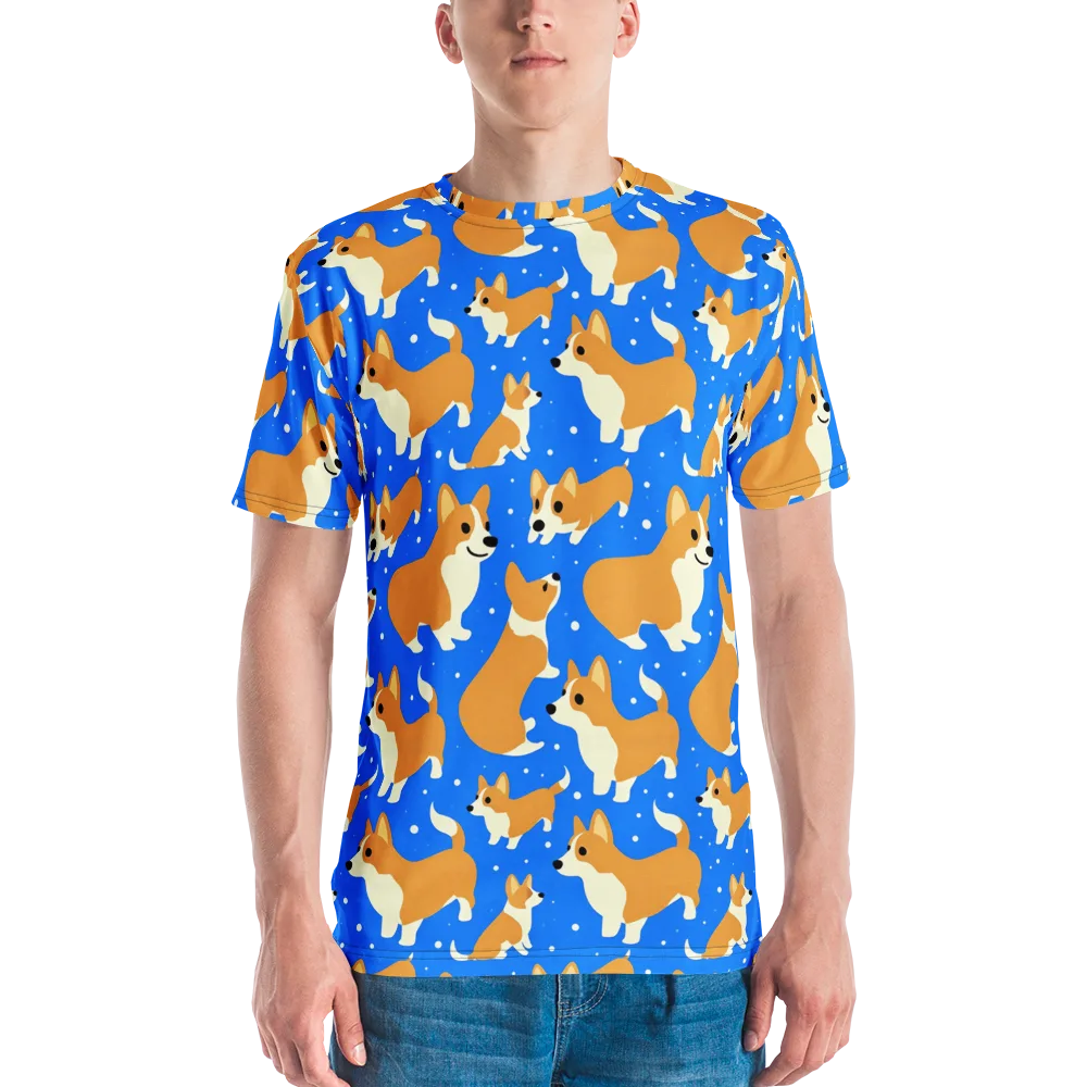 Corgi Snowglobe on Men's Crew Neck T-Shirt — Front