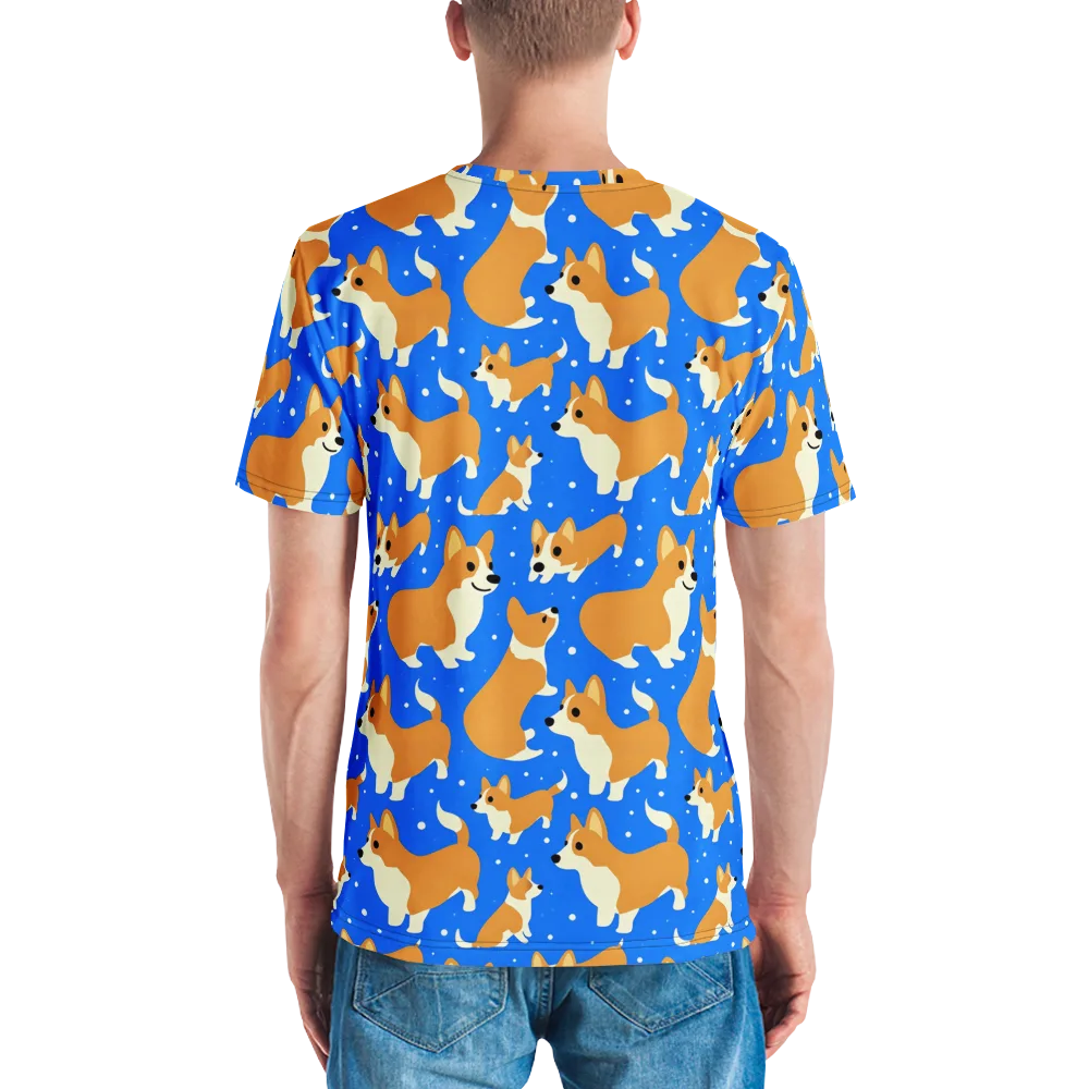 Corgi Snowglobe on Men's Crew Neck T-Shirt — Back