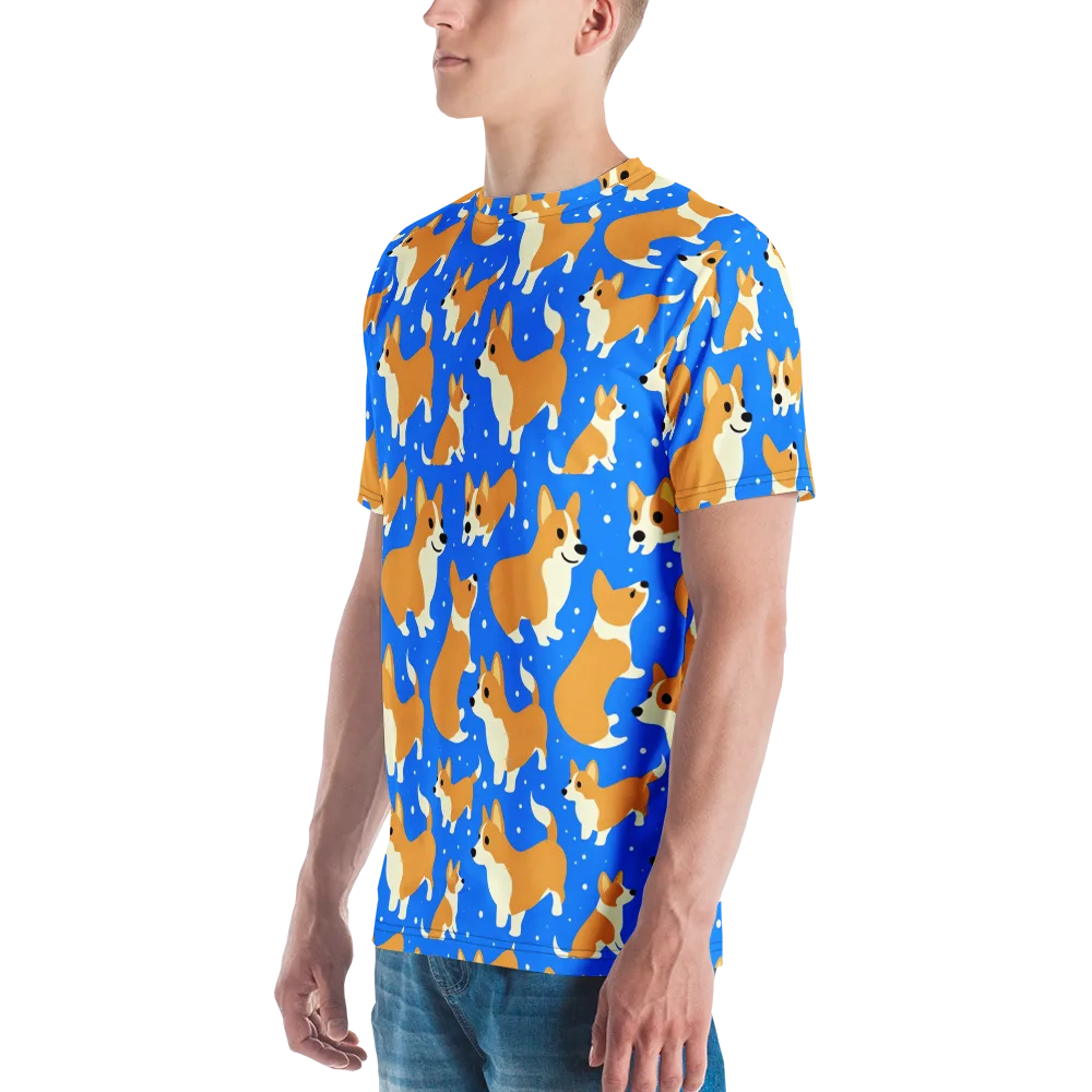 Corgi Snowglobe on Men's Crew Neck T-Shirt — Left