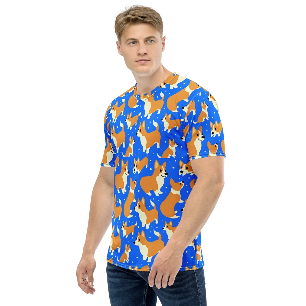 Corgi Snowglobe on Men's Crew Neck T-Shirt — Left