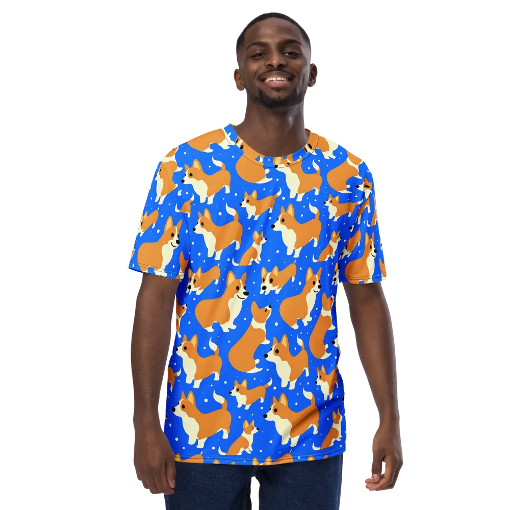 Corgi Snowglobe on Men's Crew Neck T-Shirt — Front
