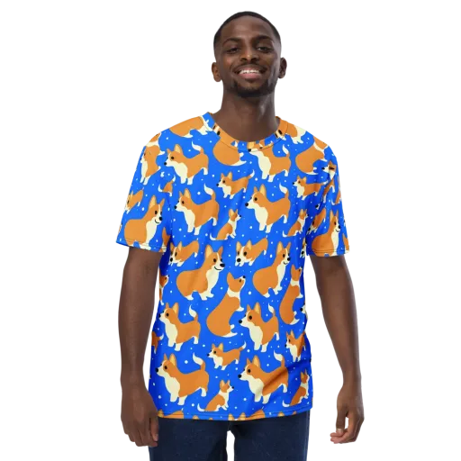 Corgi Snowglobe on a Men's Crew Neck T-Shirt