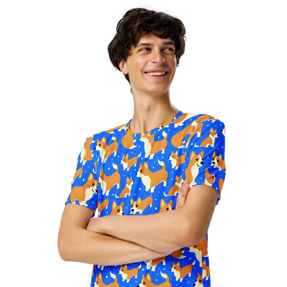 Corgi Snowglobe on Men's Crew Neck T-Shirt — Left Front