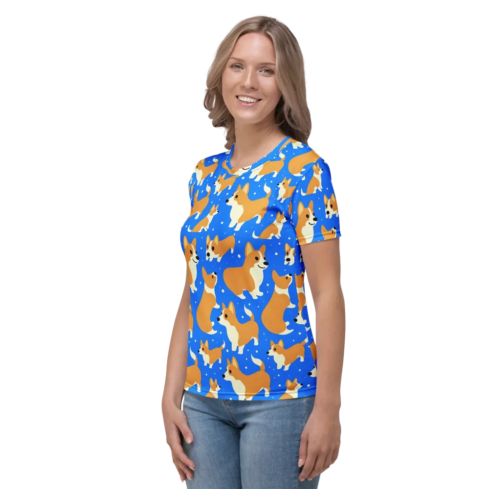 Corgi Snowglobe on Women's Crew Neck T-Shirt — Left