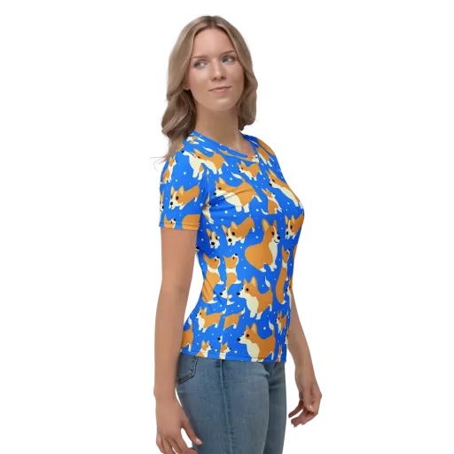 Corgi Snowglobe on a Women's Crew Neck T-Shirt