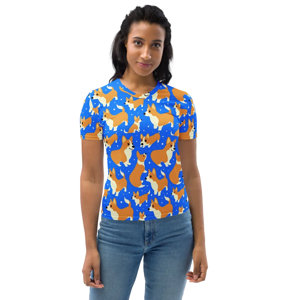 Corgi Snowglobe on Women's Crew Neck T-Shirt — Front