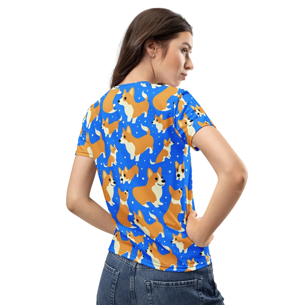 Corgi Snowglobe on Women's Crew Neck T-Shirt — Back
