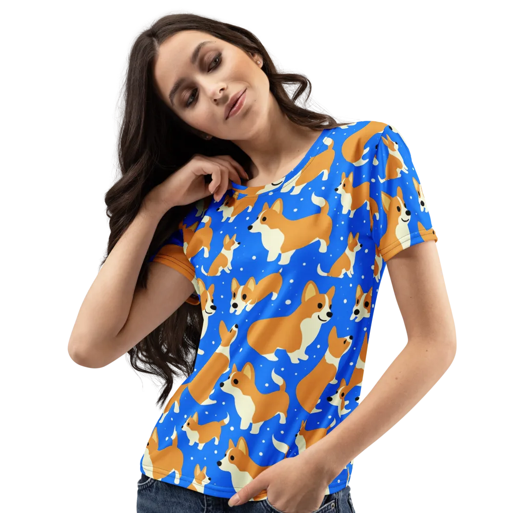 Corgi Snowglobe on Women's Crew Neck T-Shirt — Left Front