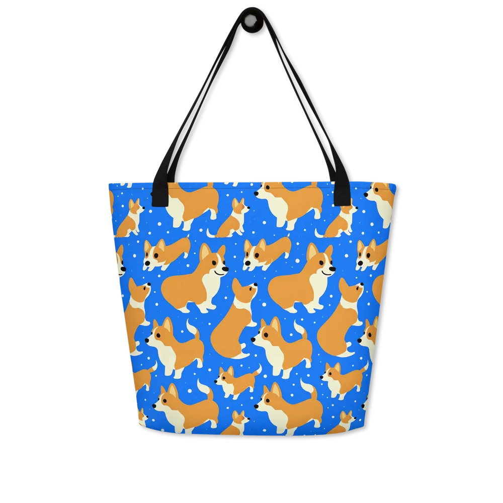 Corgi Snowglobe on Large Tote Bag W/ Pocket — Front