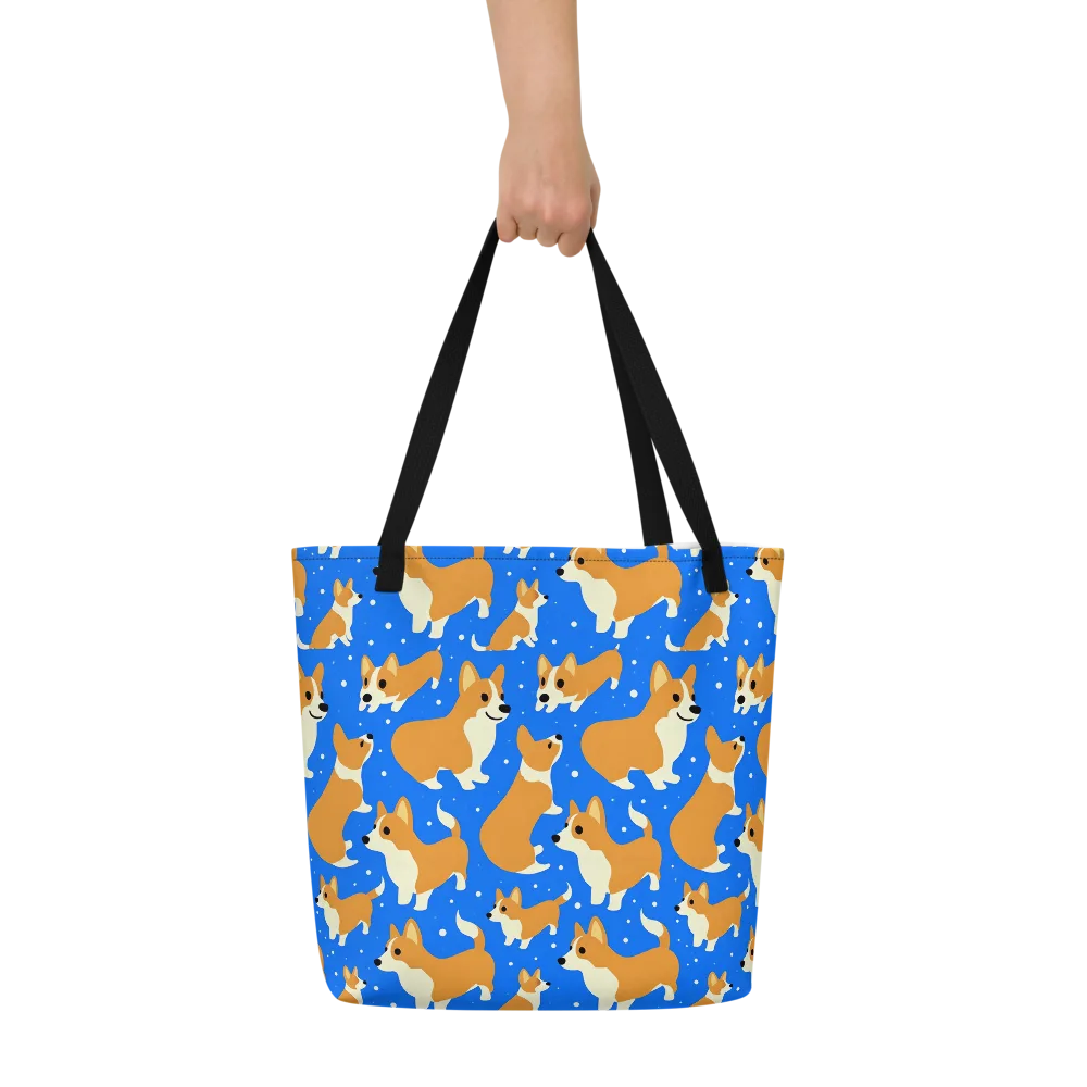 Corgi Snowglobe on Large Tote Bag W/ Pocket — Front