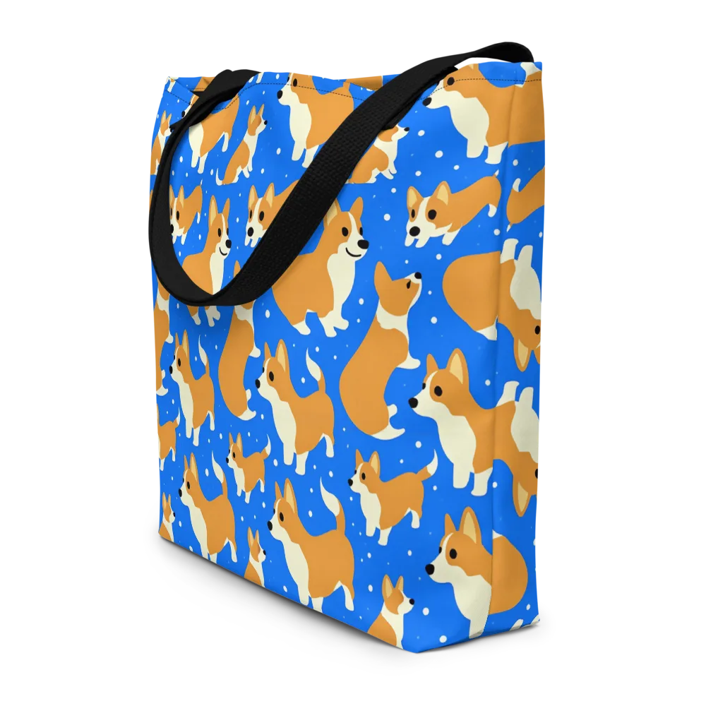Corgi Snowglobe on Large Tote Bag W/ Pocket — Front