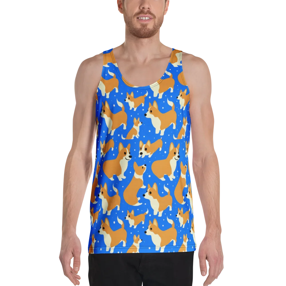 Corgi Snowglobe on Men's Tank Top — Front