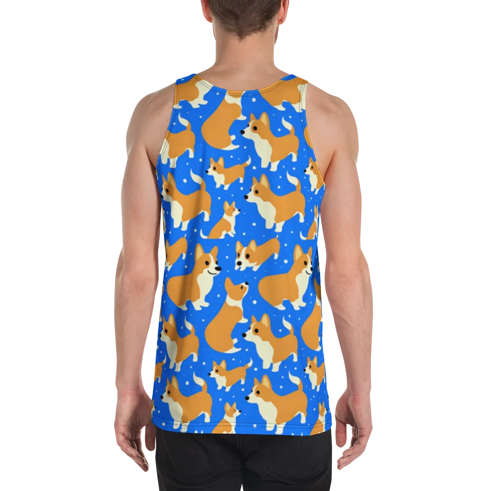 Corgi Snowglobe on Men's Tank Top — Back