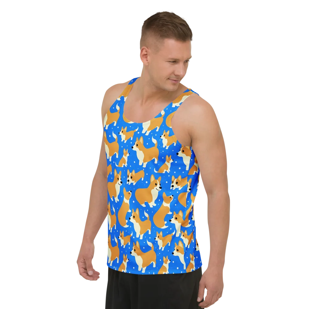 Corgi Snowglobe on Men's Tank Top — Left Front