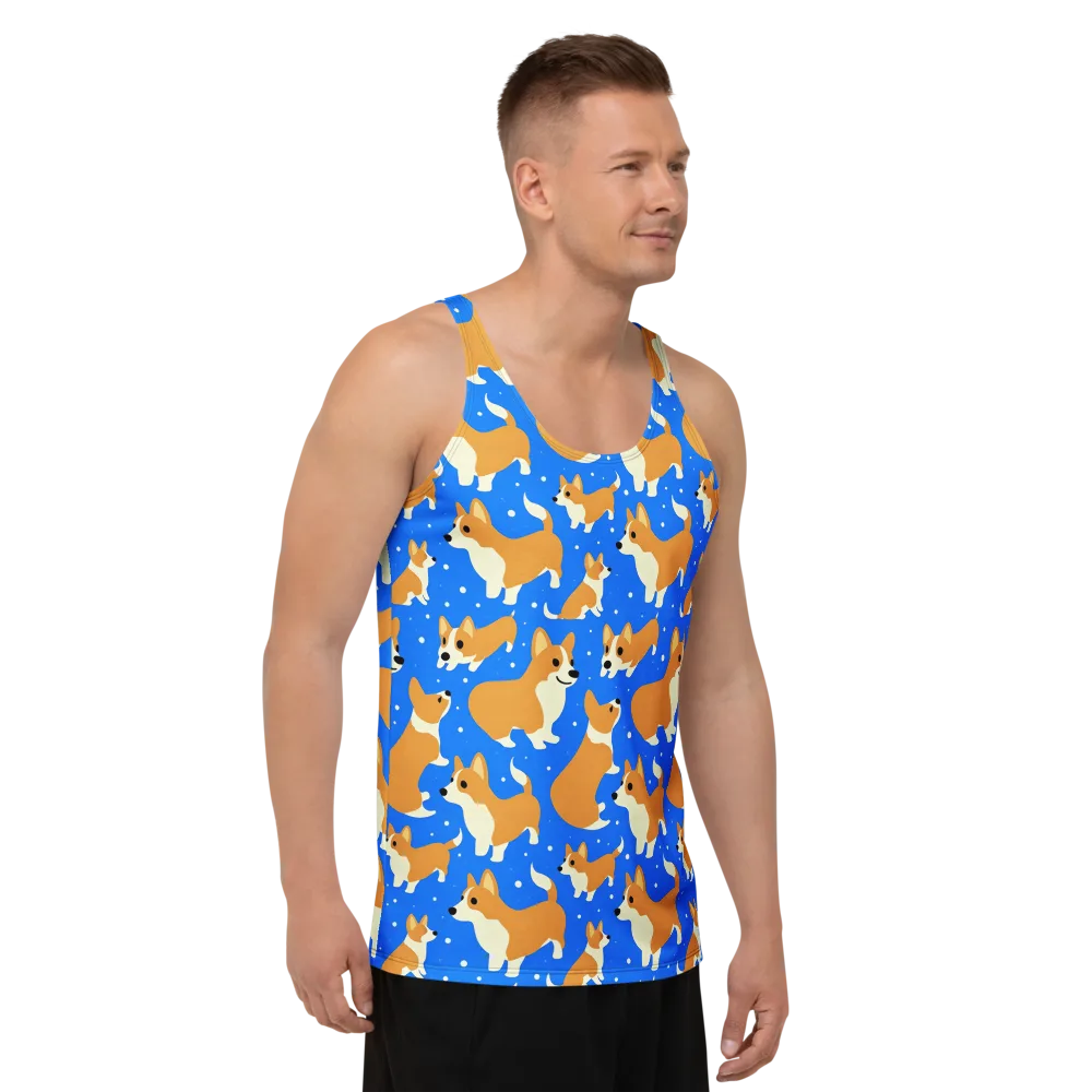 Corgi Snowglobe on Men's Tank Top — Right Front