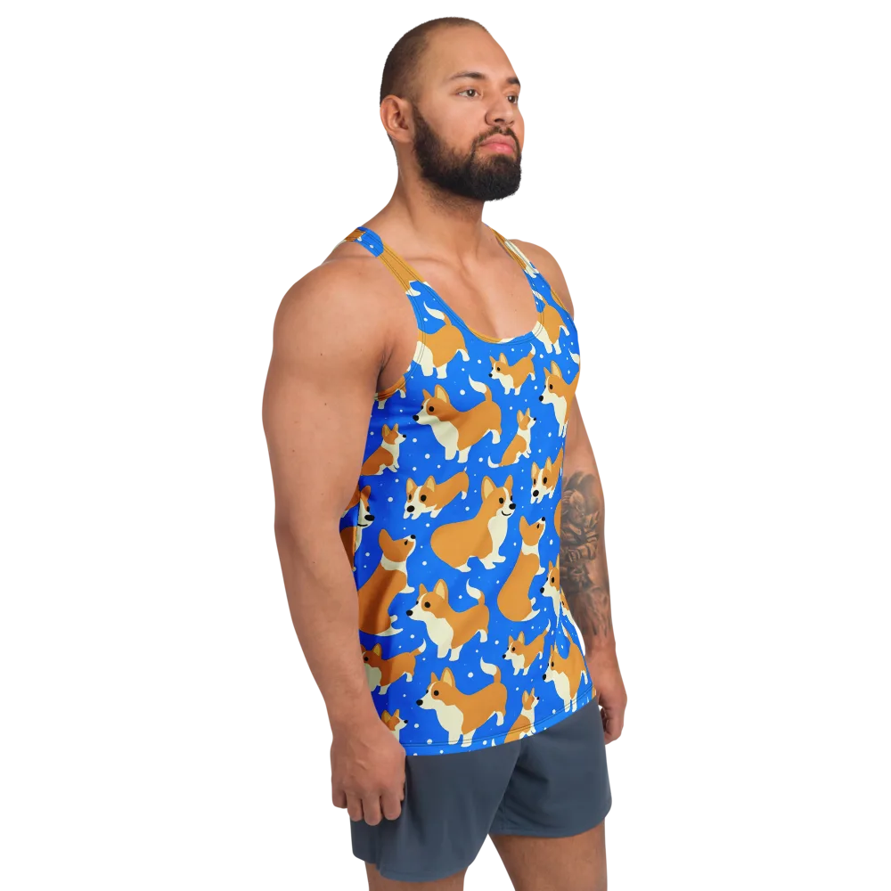 Corgi Snowglobe on Men's Tank Top — Right Front