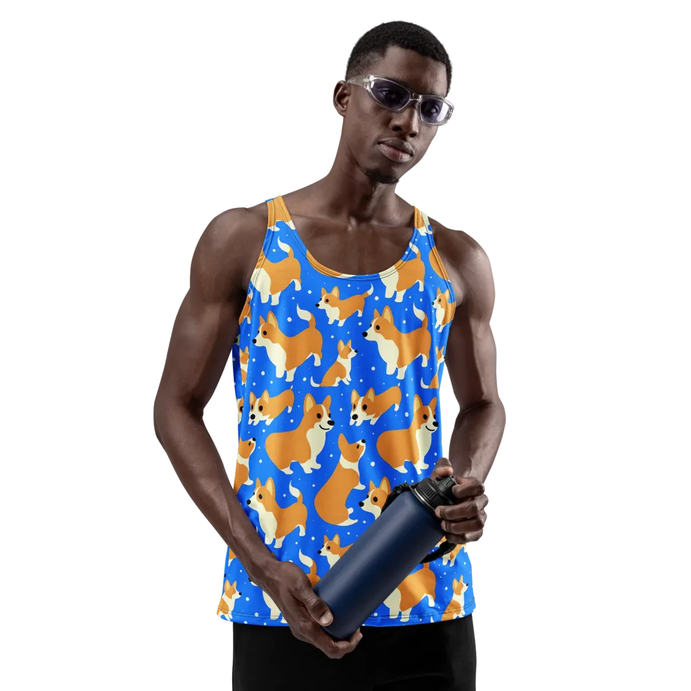 Corgi Snowglobe on Men's Tank Top — Front