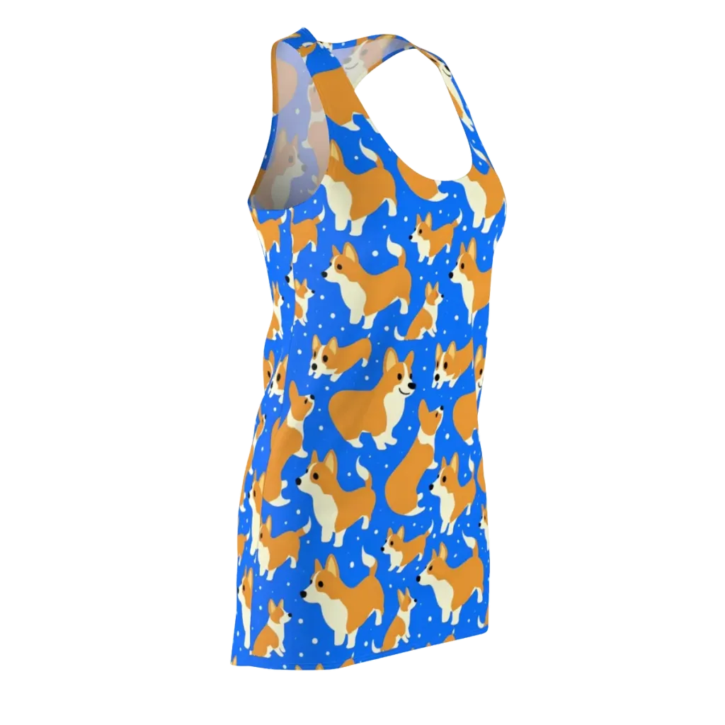 Corgi Snowglobe on Racerback Dress — Front Side