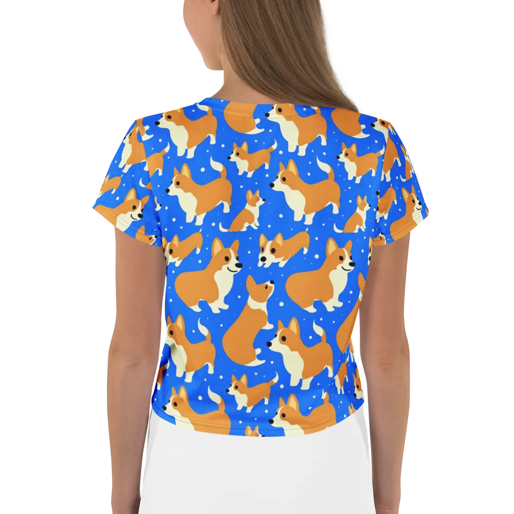 Corgi Snowglobe on Crop Tee — Back