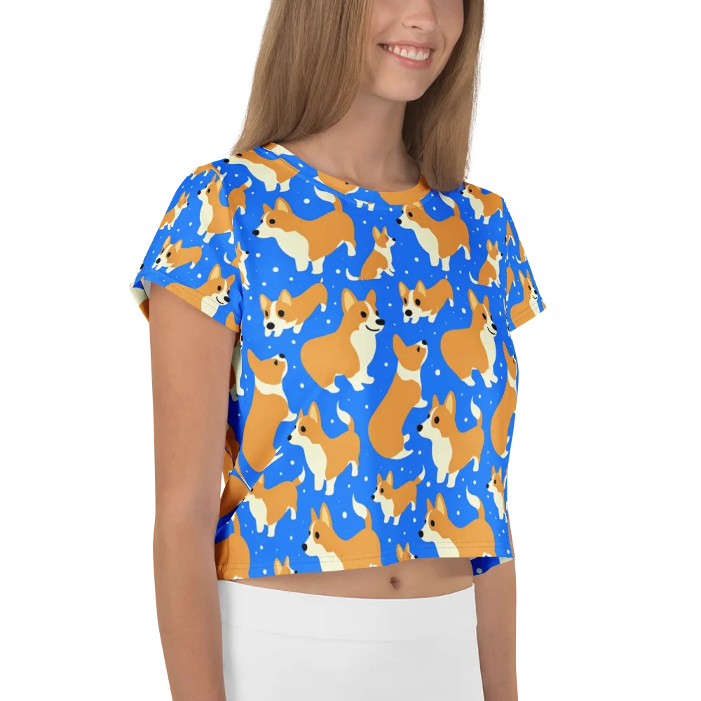 Corgi Snowglobe on Crop Tee — Right