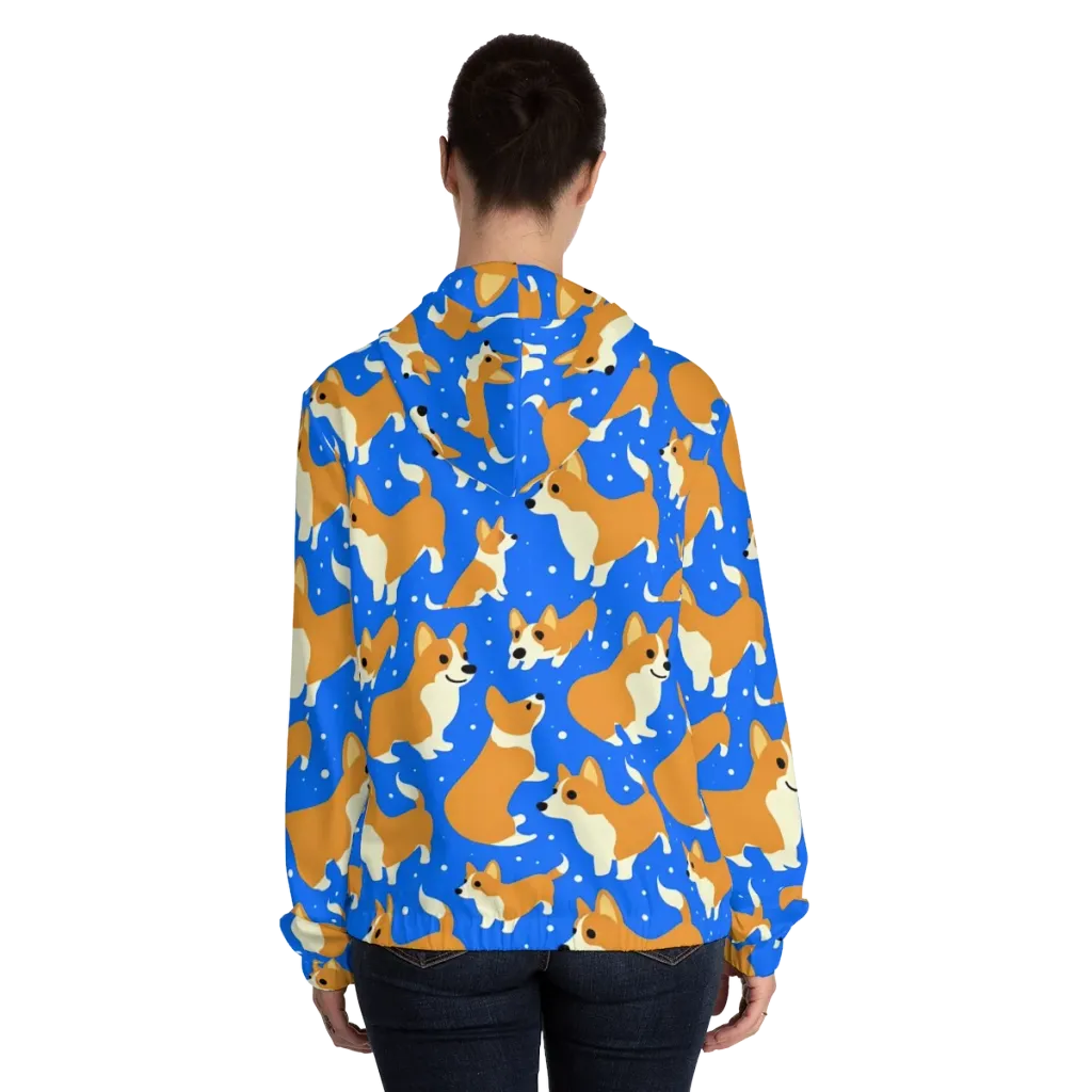 Corgi Snowglobe on Women's Full-Zip Hoodie — Back On Person