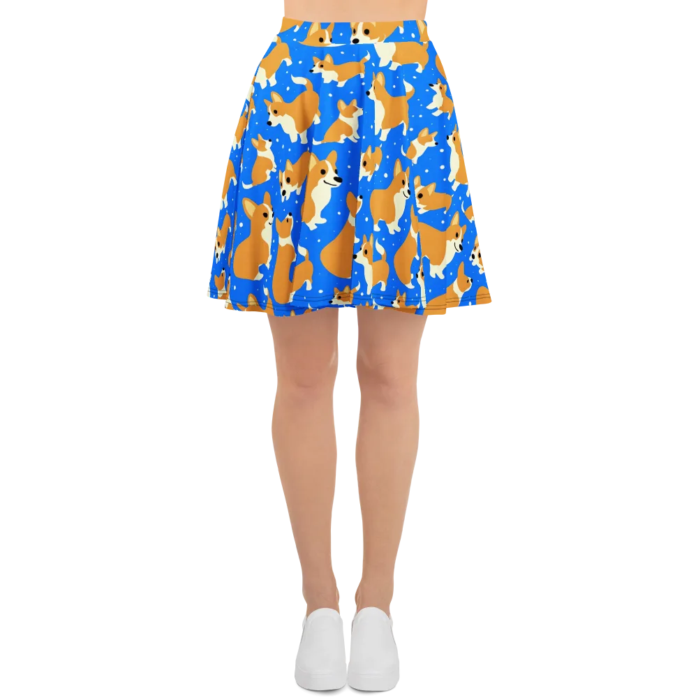 Corgi Snowglobe on Skater Skirt — Front