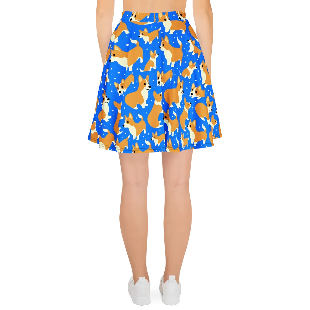 Corgi Snowglobe on Skater Skirt — Back