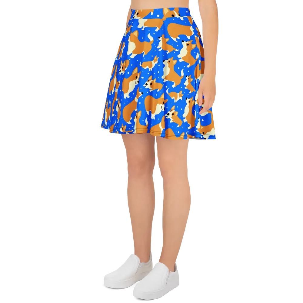 Corgi Snowglobe on Skater Skirt — Left