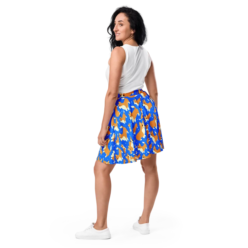 Corgi Snowglobe on Skater Skirt — Back