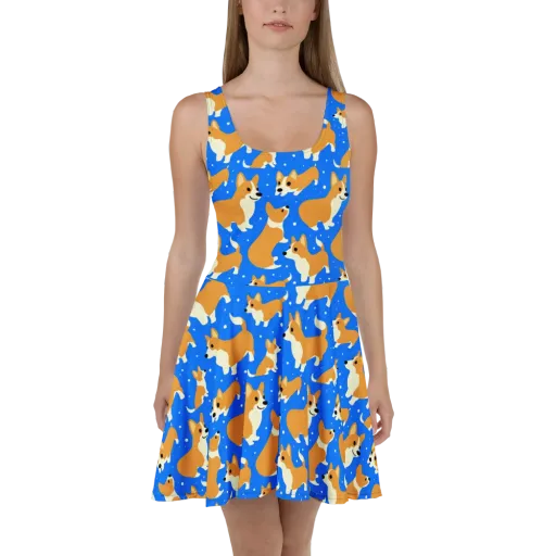 Corgi Snowglobe on a Skater Dress