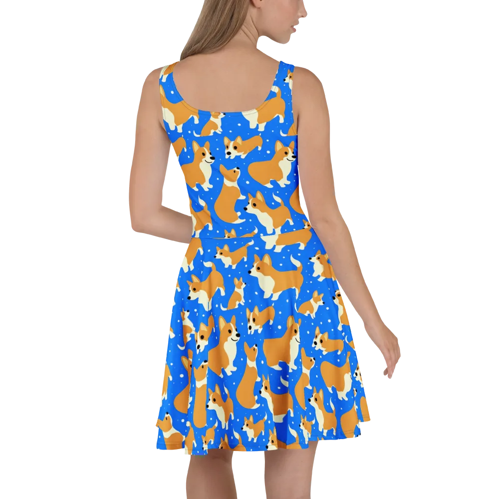 Corgi Snowglobe on Skater Dress — Back