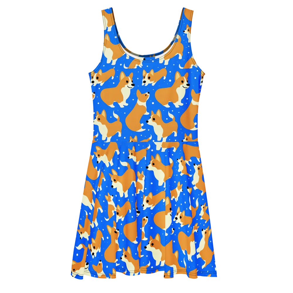 Corgi Snowglobe on Skater Dress — Front