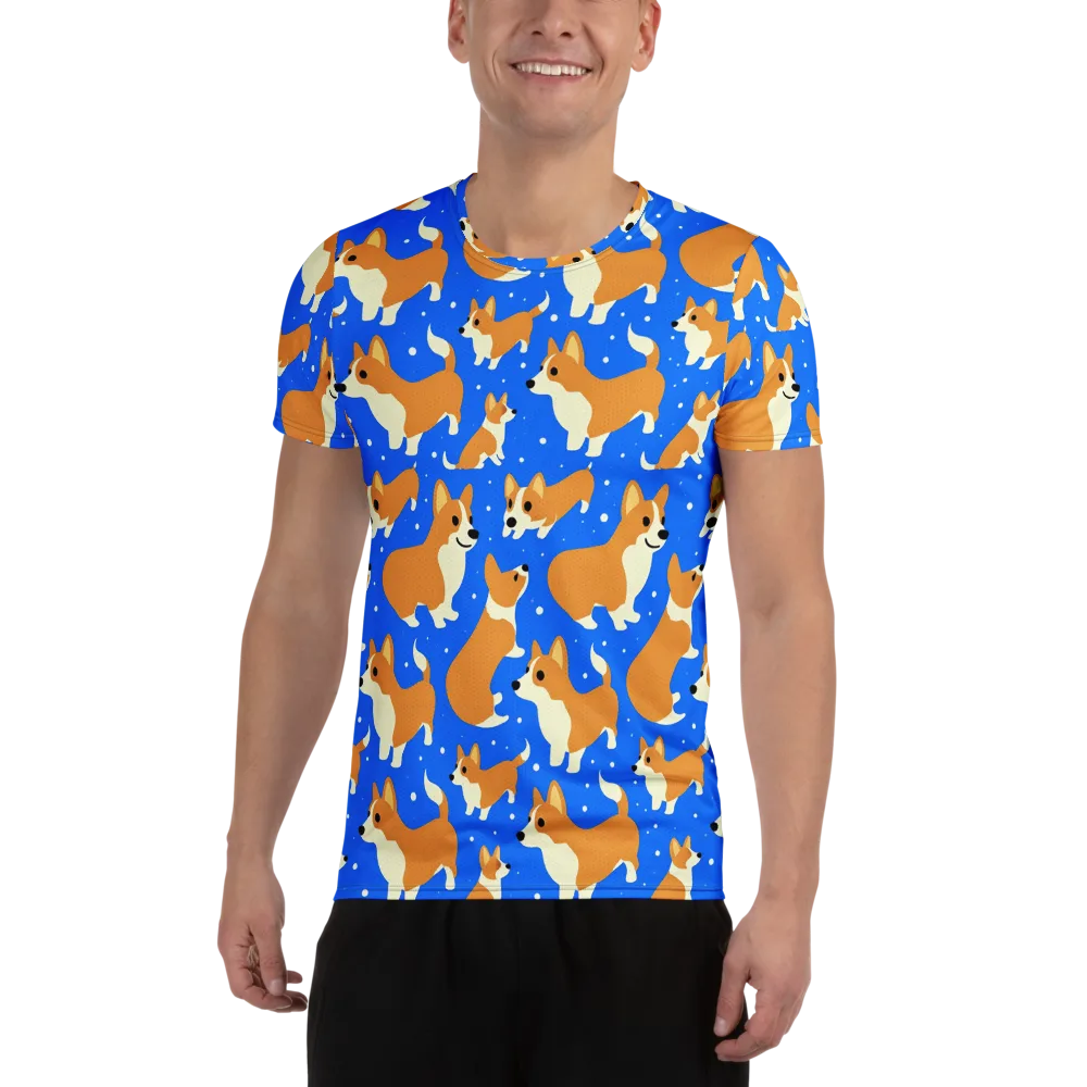 Corgi Snowglobe on Men's Athletic T-Shirt — Front